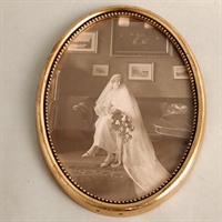 oval træguldramme perlekant brudefoto gammelt fotoramme, genbrug